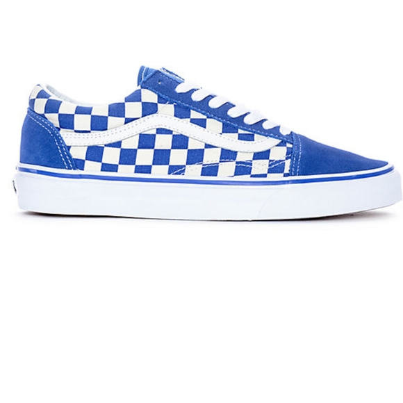 blue and white vans checkered